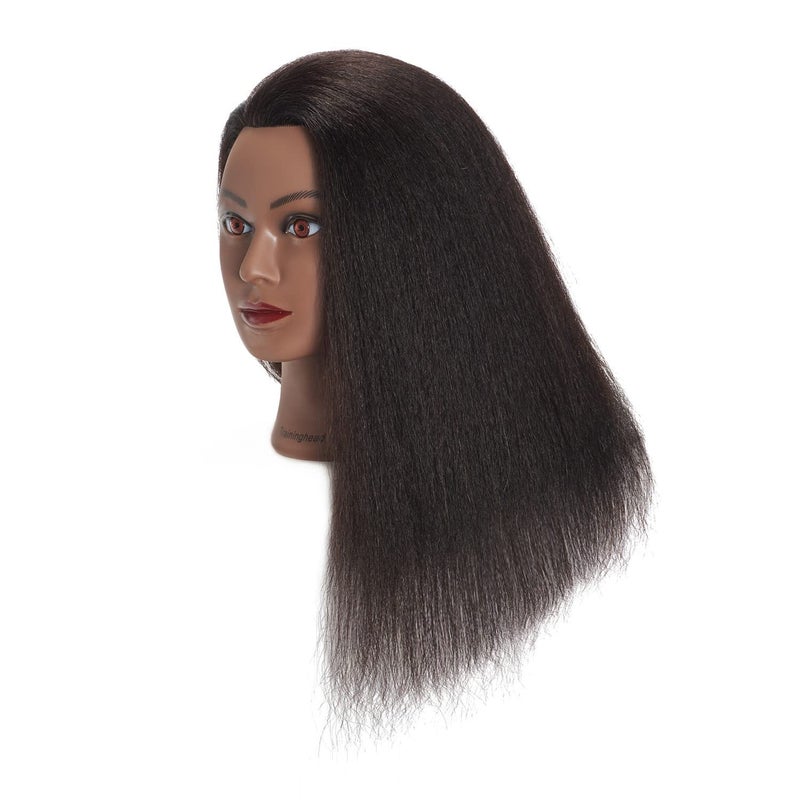 training head Traininghead 100% Real Hair Mannequin Head Training Head Cosmetology Doll Head Manikin Practice Head Hairdresser With Free Clamp Holder Female (Black Hair A) - Image 3